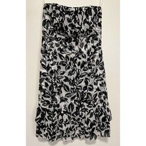 White House Black Market Strapless Dress New Size 00 Silk Black White Floral